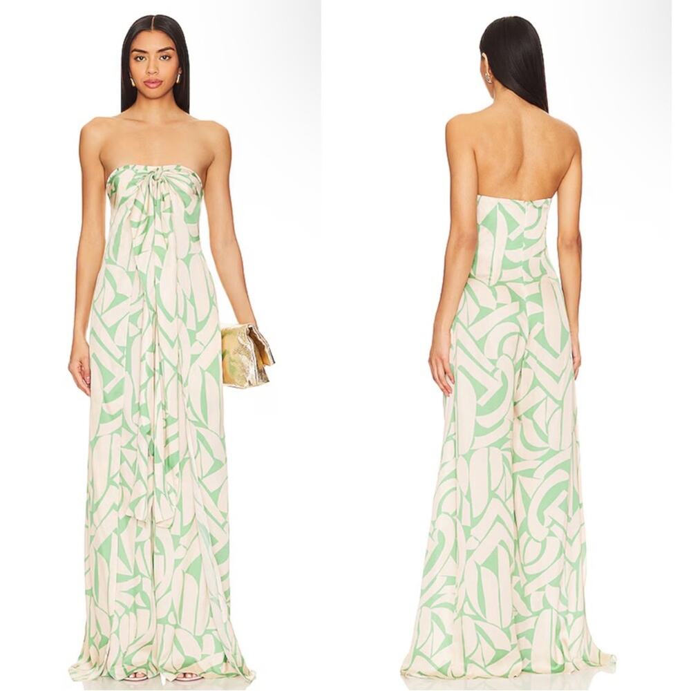 Alexis Green and White Strapless Jumpsuit